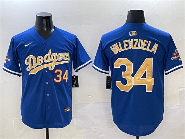 Men's Los Angeles Dodgers #34 Fernando Valenzuela Royal 2025 Gold Collection Limited Stitched Baseball Jersey Men's Los Angeles Dodgers #34 Fernando Valenzuela Royal 2025 Gold Collection Limited Stitched Baseball Jersey